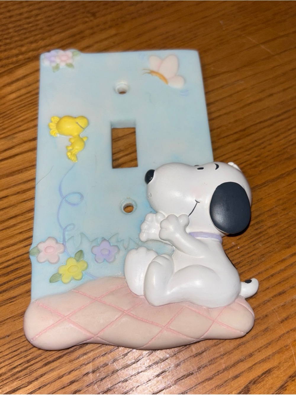 Snoopy Pastel Blue Ceramic Switch Plate with Pink Accent